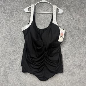 T.H.E. One Piece Swimsuit 32W Tummy Slimmer Ruched Plus Size Figure Flattering